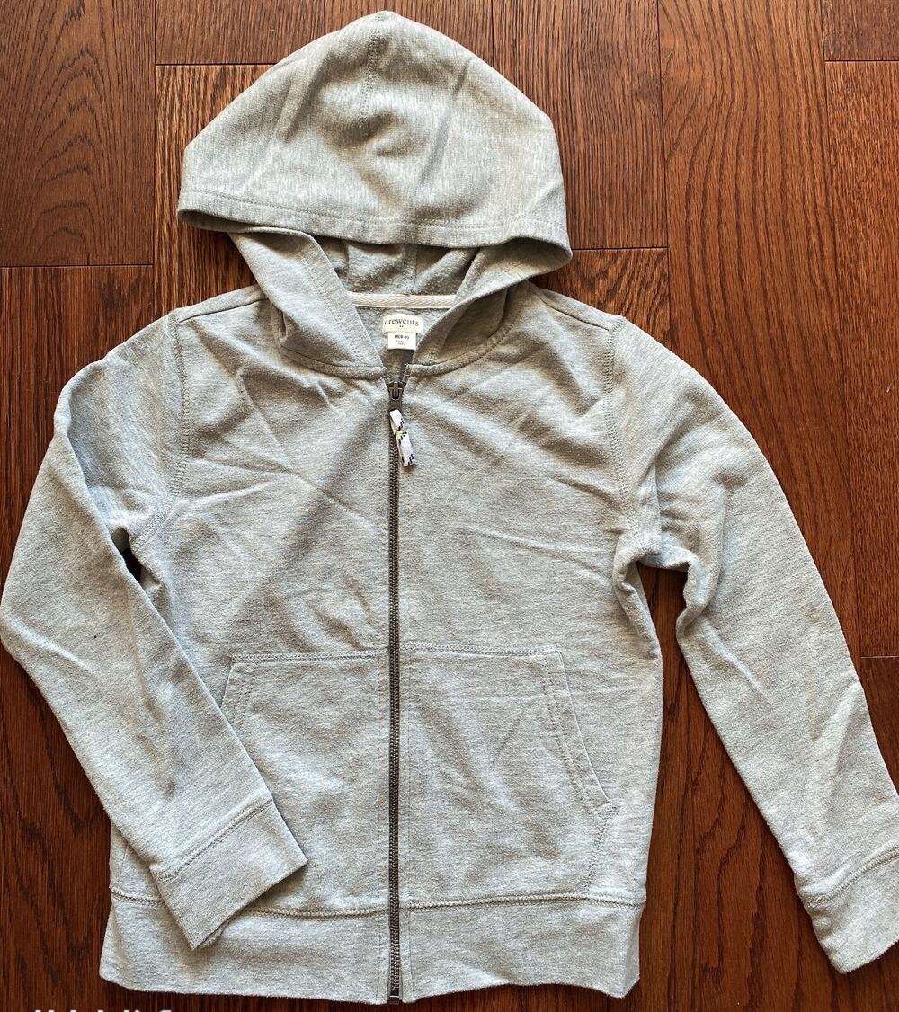 J Crew Crewcuts Hoodie BOYS Medium (8-9) Grey Sweatshirt Jacket Full Zip Up